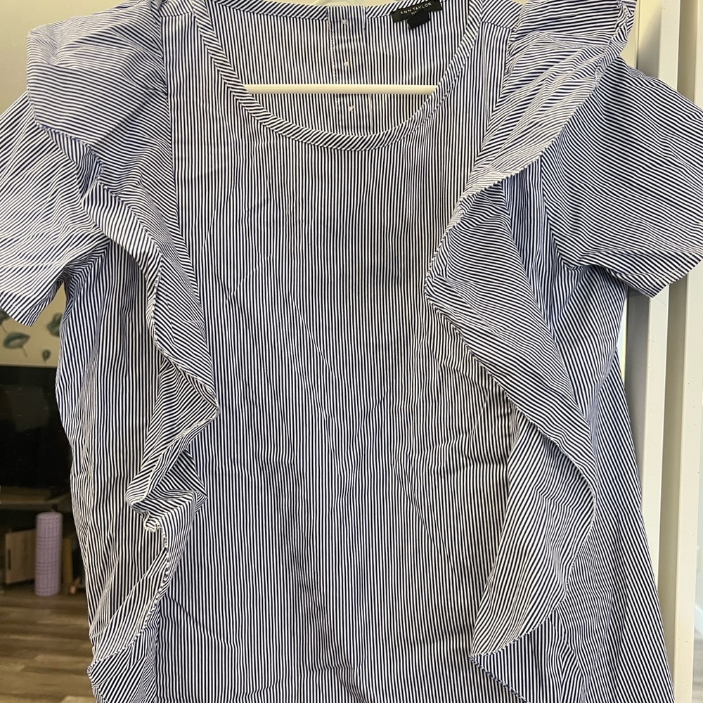Ann Taylor Striped Ruffle Sleeve Top
